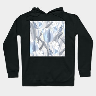 Parrot tulips gray / blue on linen texture Hoodie